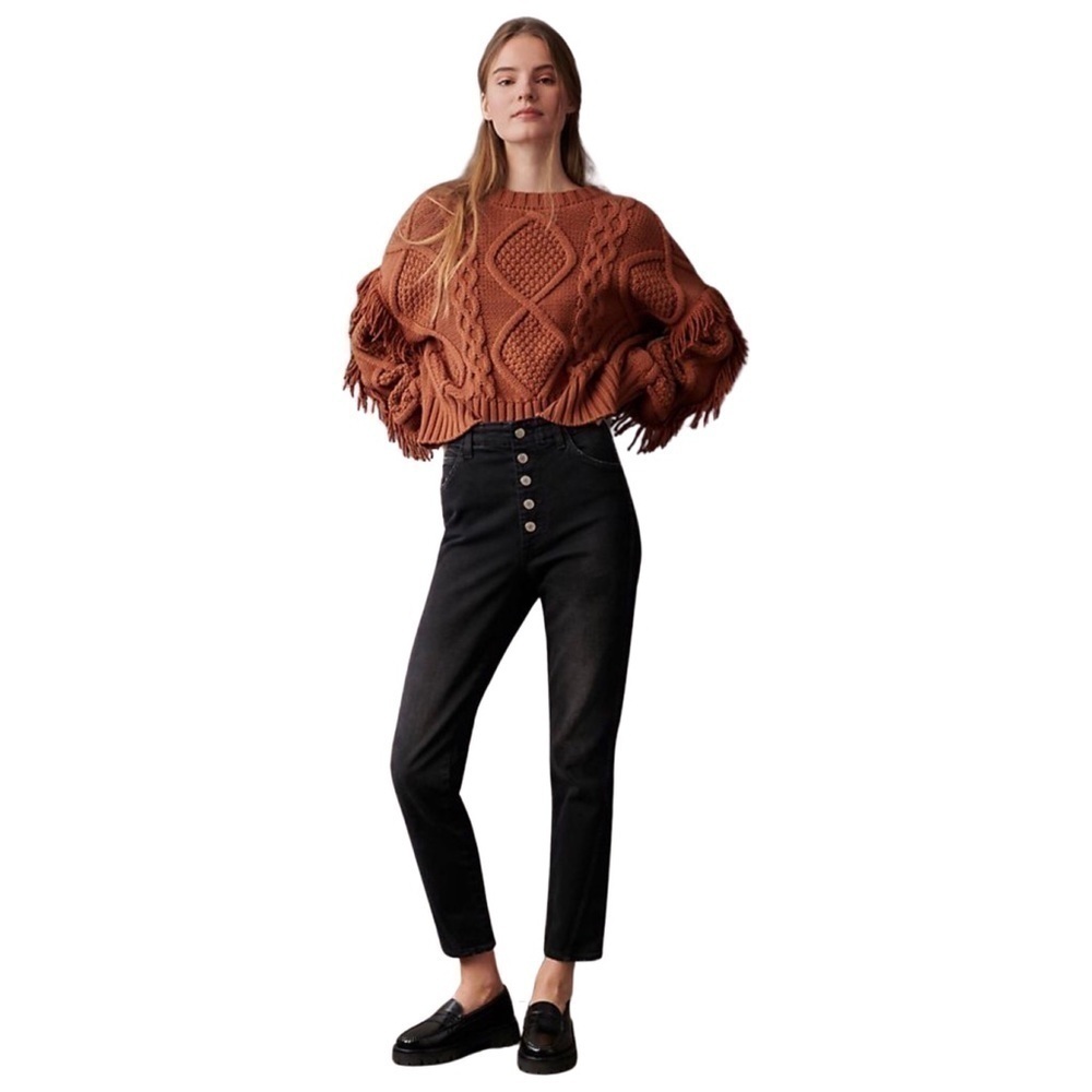 New! AMO Anthropologie Slim Dock High Rise Straight Button Fly Ankle Black Jeans